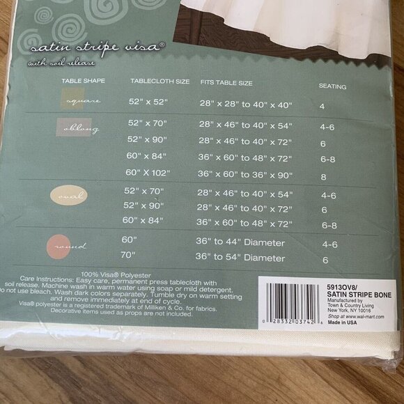 Tablecloth Hometrends Select Satin Stripe Visa Bone Color 60 x 84 Oval New - Picture 9 of 11